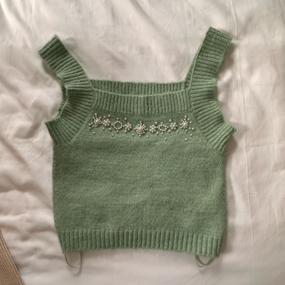 Zara Mint Knit Sweater with Embellishments
